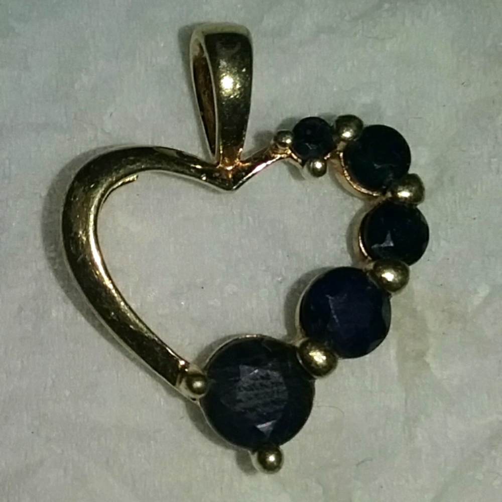 Genuine Sapphires Gold .925 Stamped  Necklace Heart Pendant